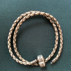 Pandora champagne leather double bracelet